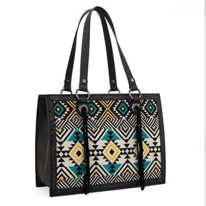 Montana West Black and Teal Geometric Tote Aztec Tapestry Concealed Carry Bag